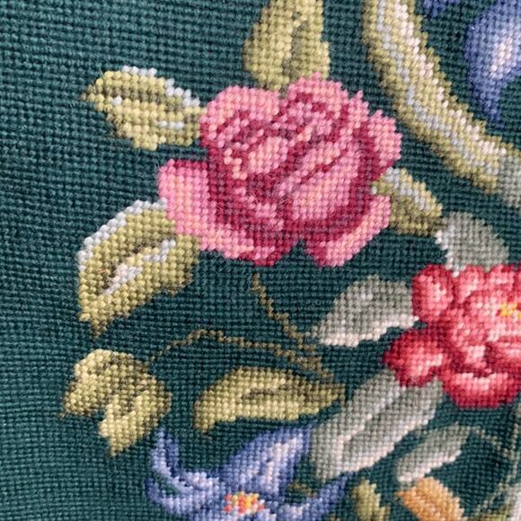 Victorian Floral Rose Lilly Handmade Vintage Needlepoint 18” Square Tapestry - Picture 10 of 10